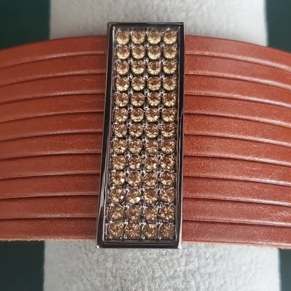 Swarovski Brown Leather Multi-Strand Crystal Cuff Bracelet 5037562 NIB Gift